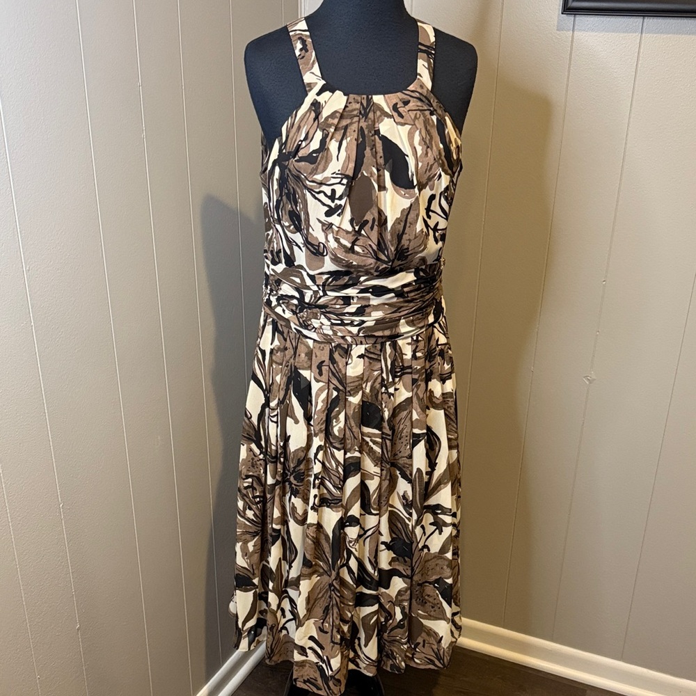 B14 Evan Picone Women's 10 Midi Tank Dress in Black Brown and Cream